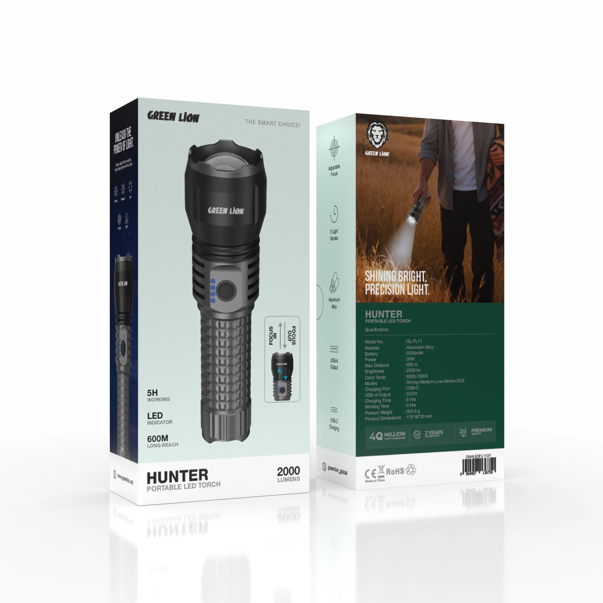 Green Lion Hunter Portable LED Torch Grey – image 4