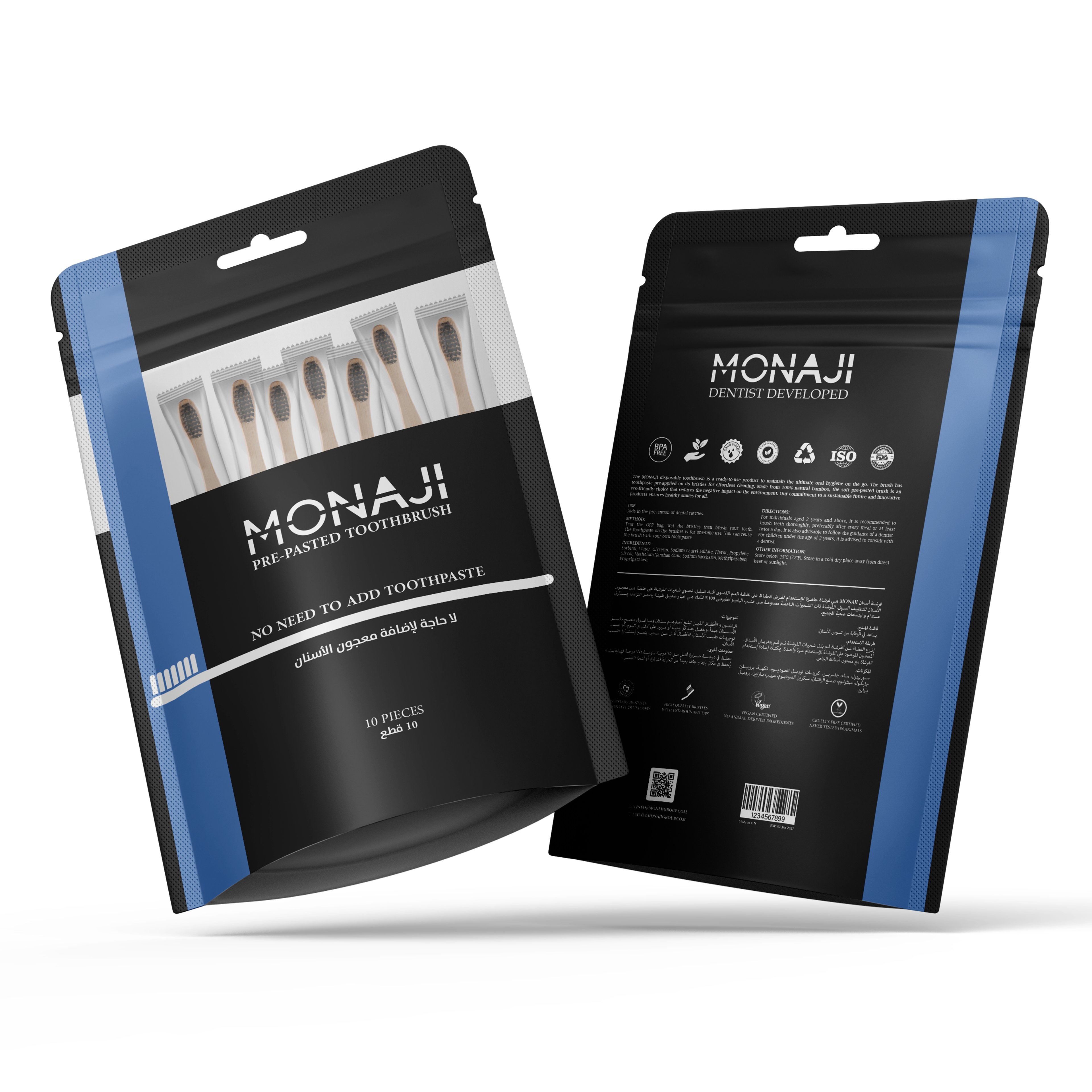 Monaji Prepasted Bamboo Toothbrush | Pack of 10