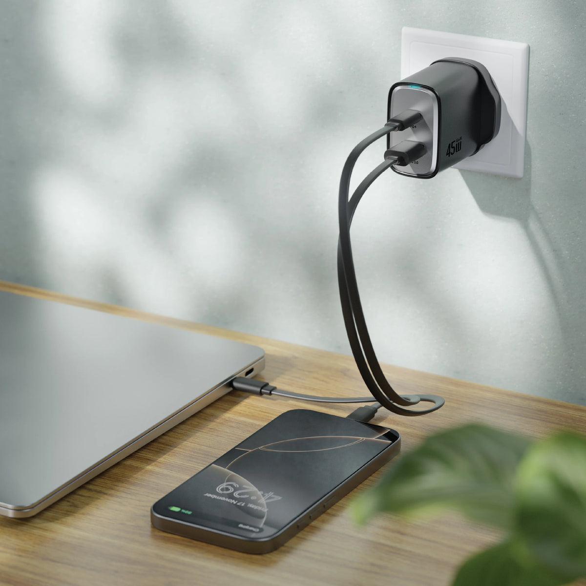 Green Lion Supra 45 WUK Ga NWall Charger USB-A& USB-CPortswith CTo C Cable - Black – image 2
