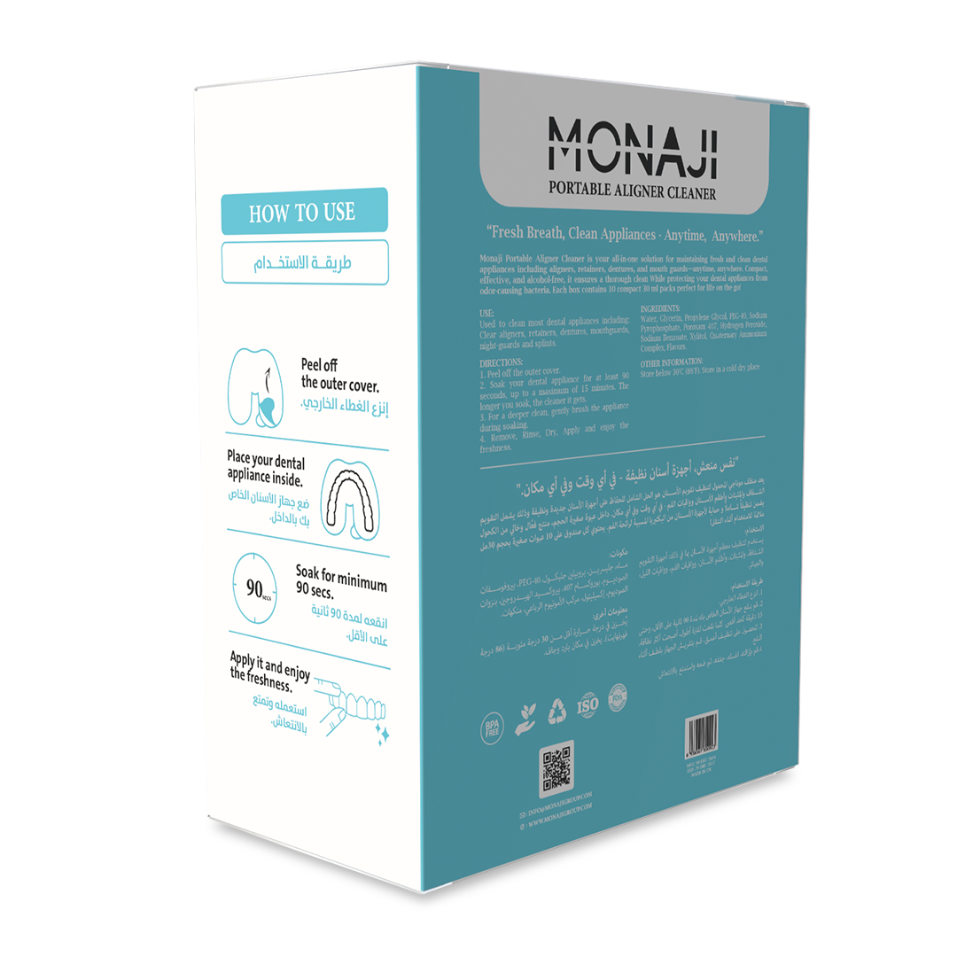 منظف الأجهزة السنية المحمول من Monaji 30 مل | علبة 10 كبسولات