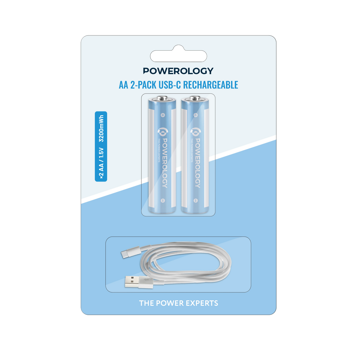 Powerology Aa 2 Pack USB C Rechargeable White Blue – image 3