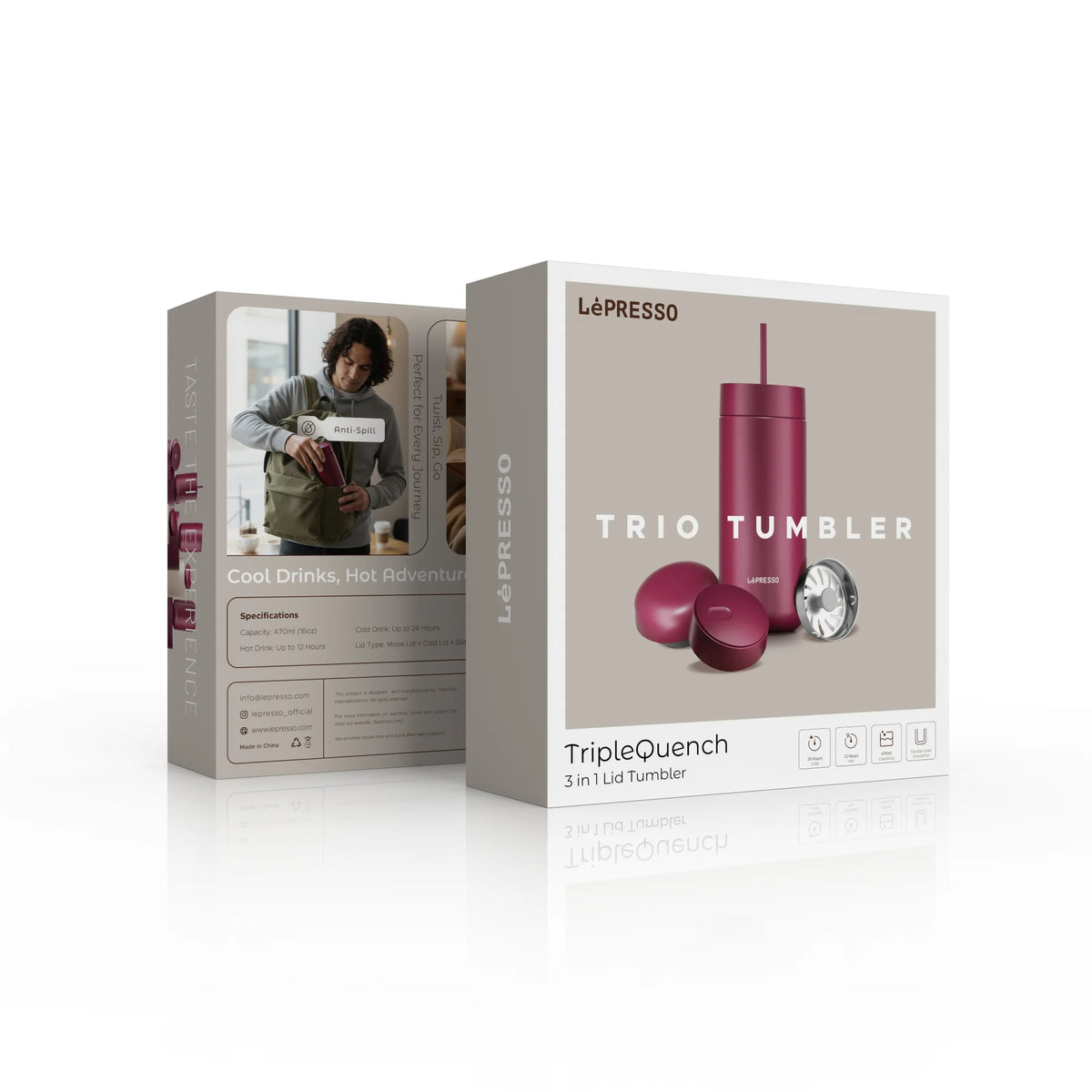 LePresso Trio Tumbler 3 in 1 Lid Tumbler - Maroon – image 8