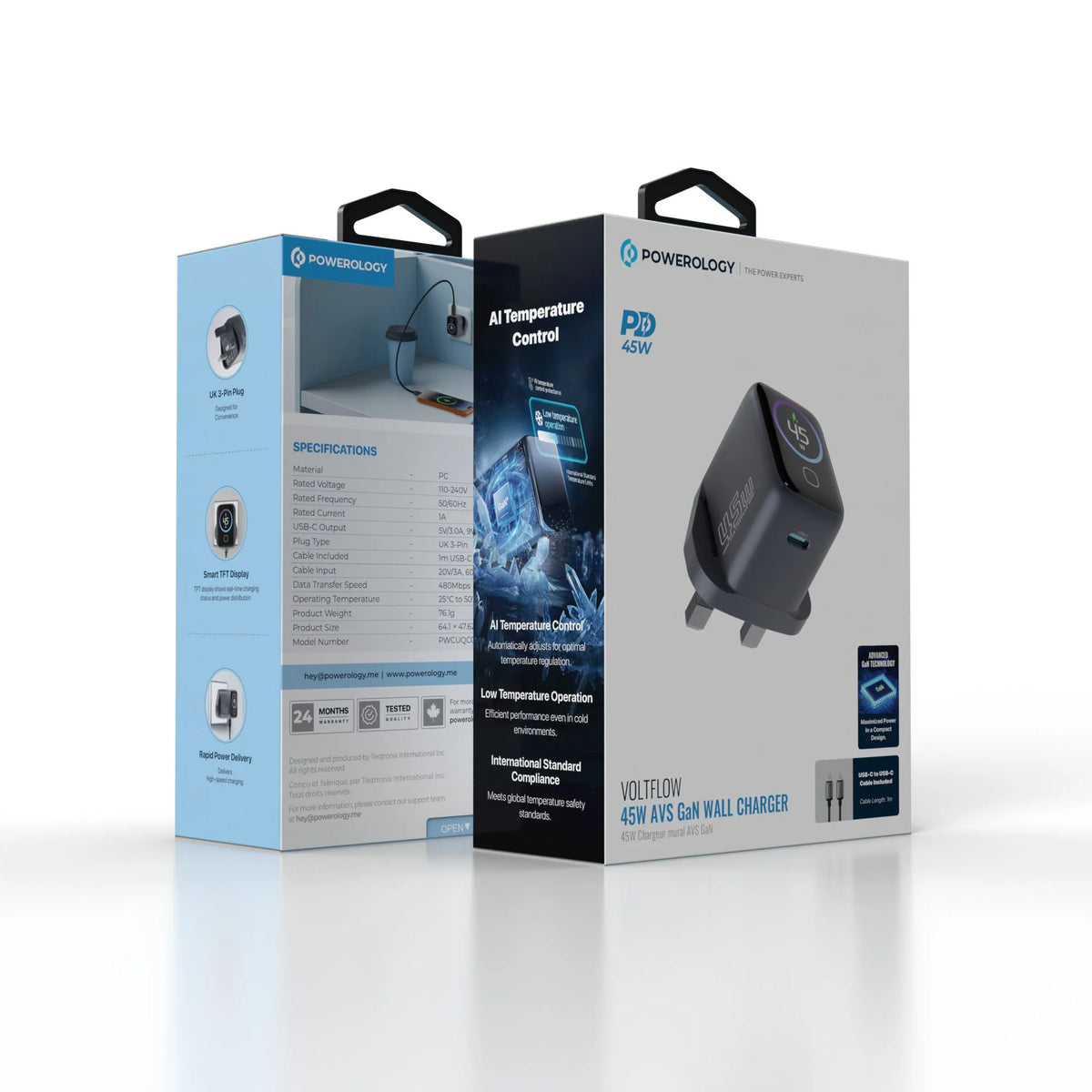 Powerology VOLTFLOW 45 W AVS Ga N Wall Charger with C-CCable - Gray – image 14