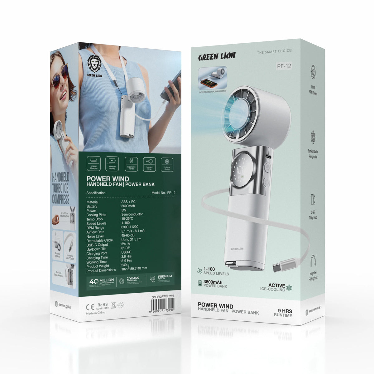 Green Lion POWERWIND 2 IN 1 Handheld Mini Fan 3600 Mah - White – image 2