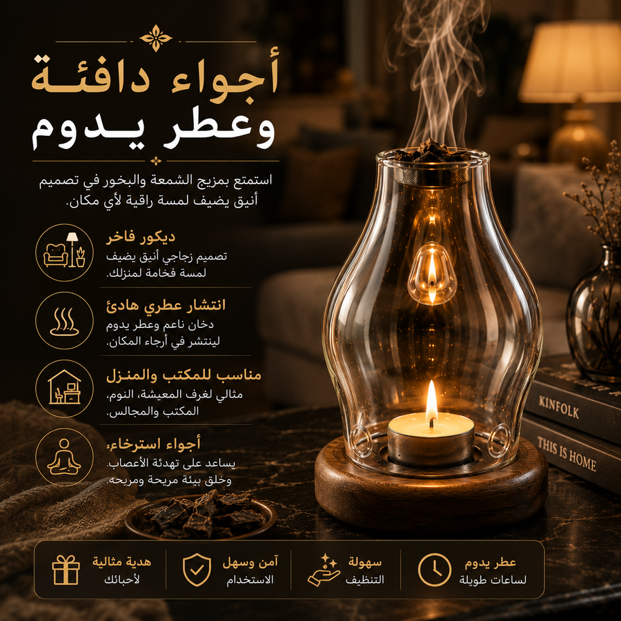 Luxurious Glass Incense Burner - Oud and Bakhour Diffuser with Soft Candlelight