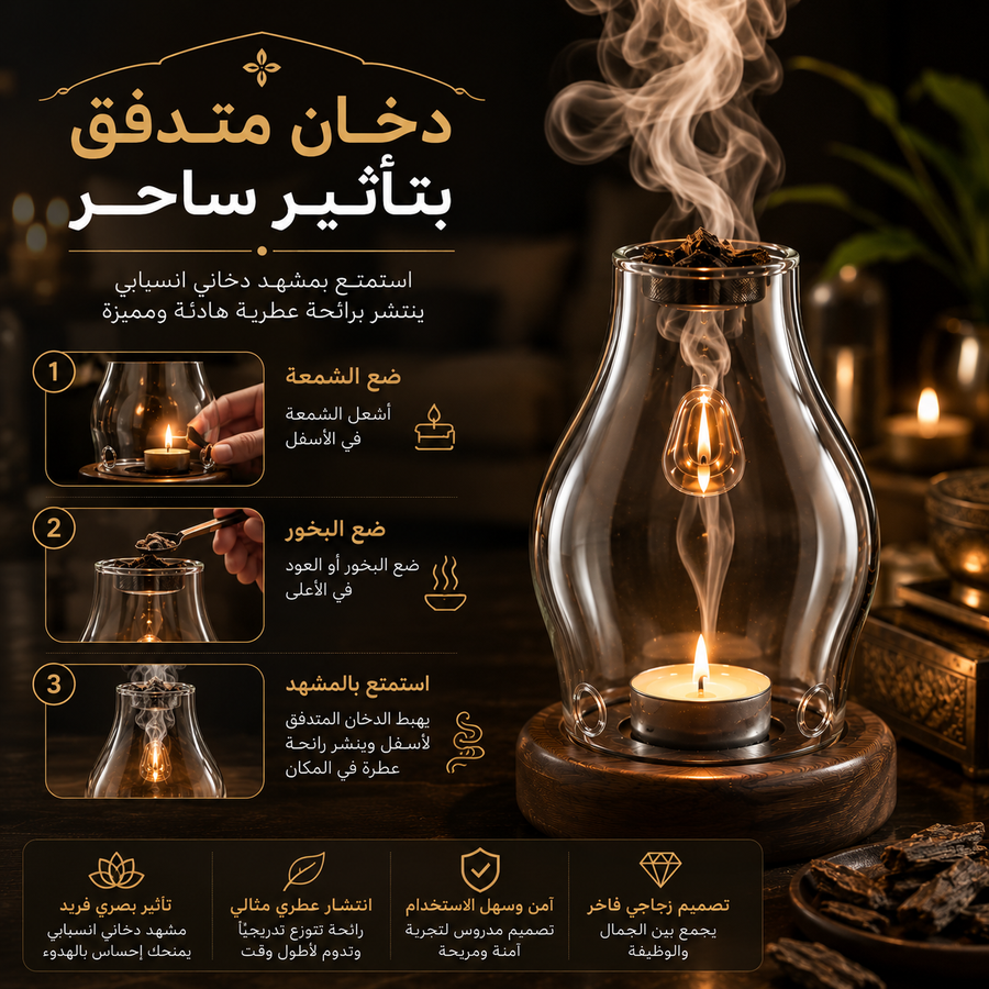 Luxurious Glass Incense Burner - Oud and Bakhour Diffuser with Soft Candlelight