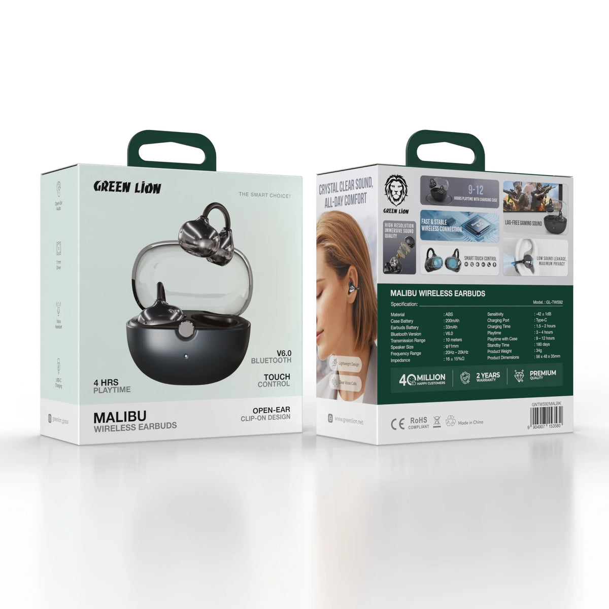 Green Lion Malibu Wireless Earbuds - Black