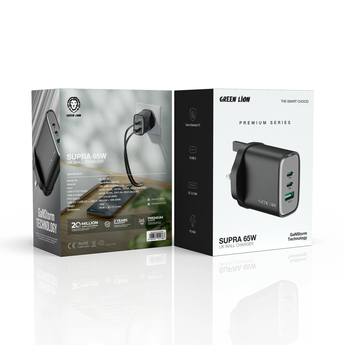 Green Lion Supra 65 WUK Ga NWall Charger USB-A&2 USB-CPorts - Black – image 2