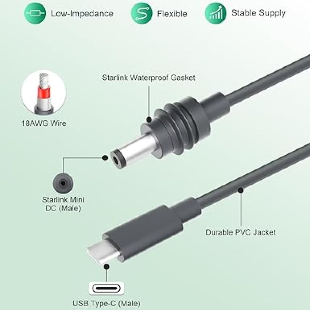 كابل ستارلينك ميني USB-C إلى تيار مستمر 100 واط (5 متر)