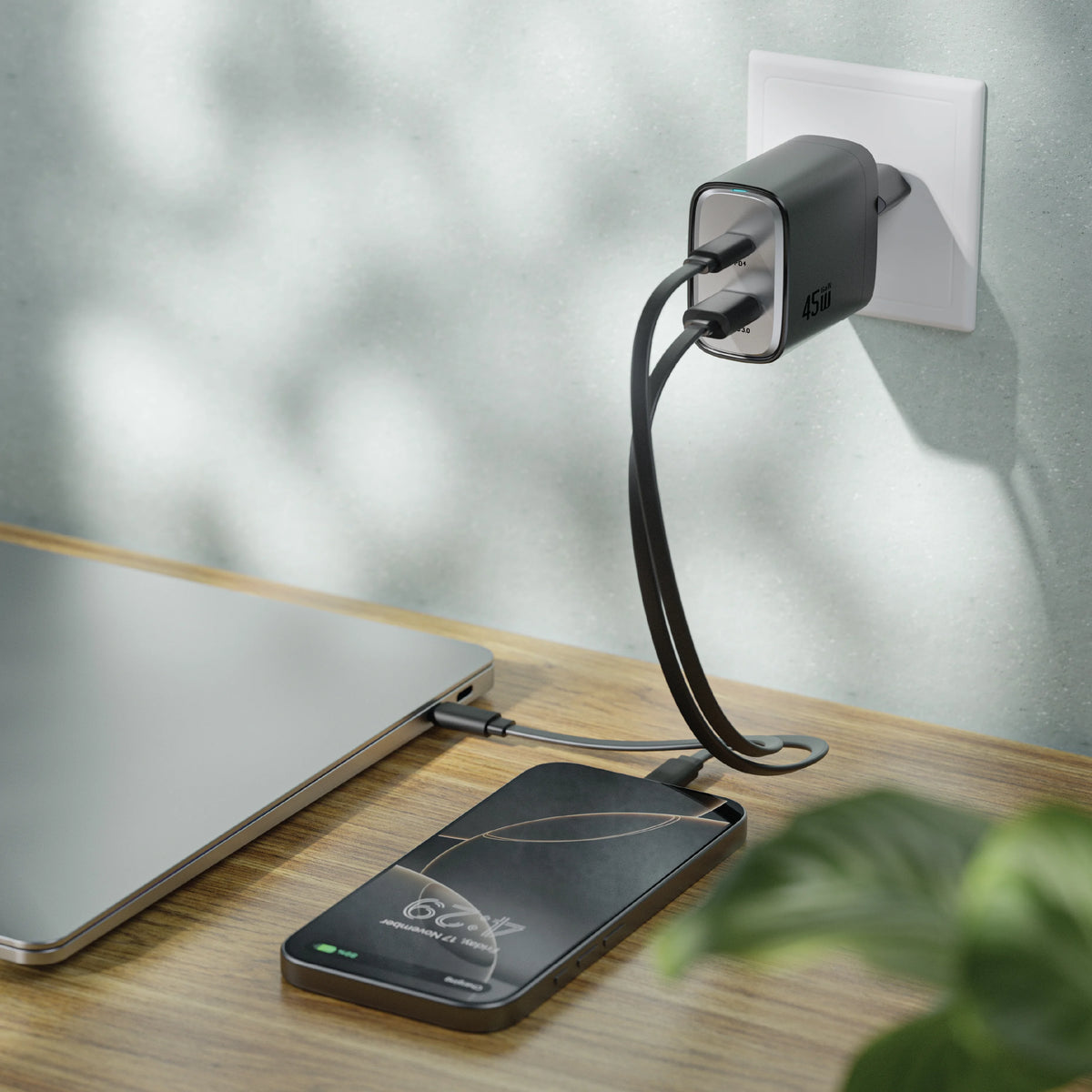 Green Lion Supra 45 WUK Ga NWall Charger USB-A& USB-CPorts - Black – image 2