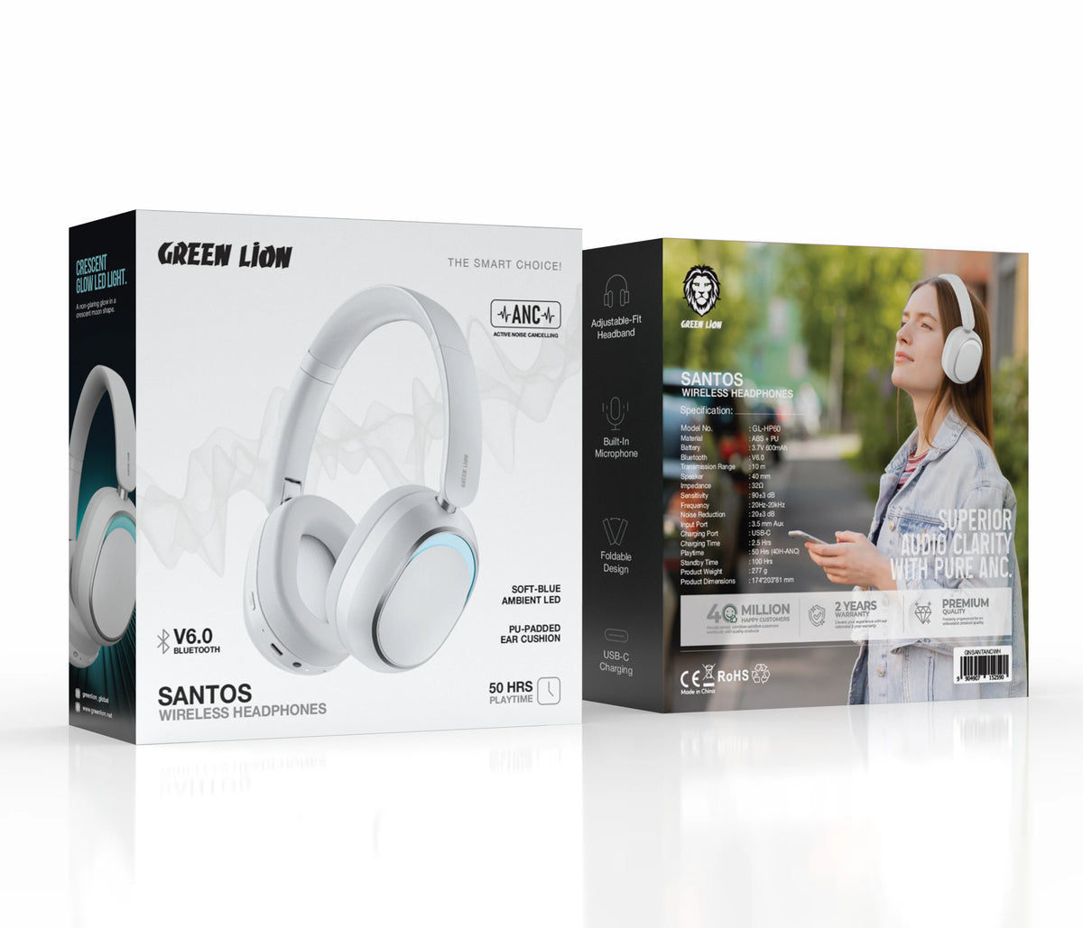 Green Lion Santos Wireless Headphonewith ANC - White