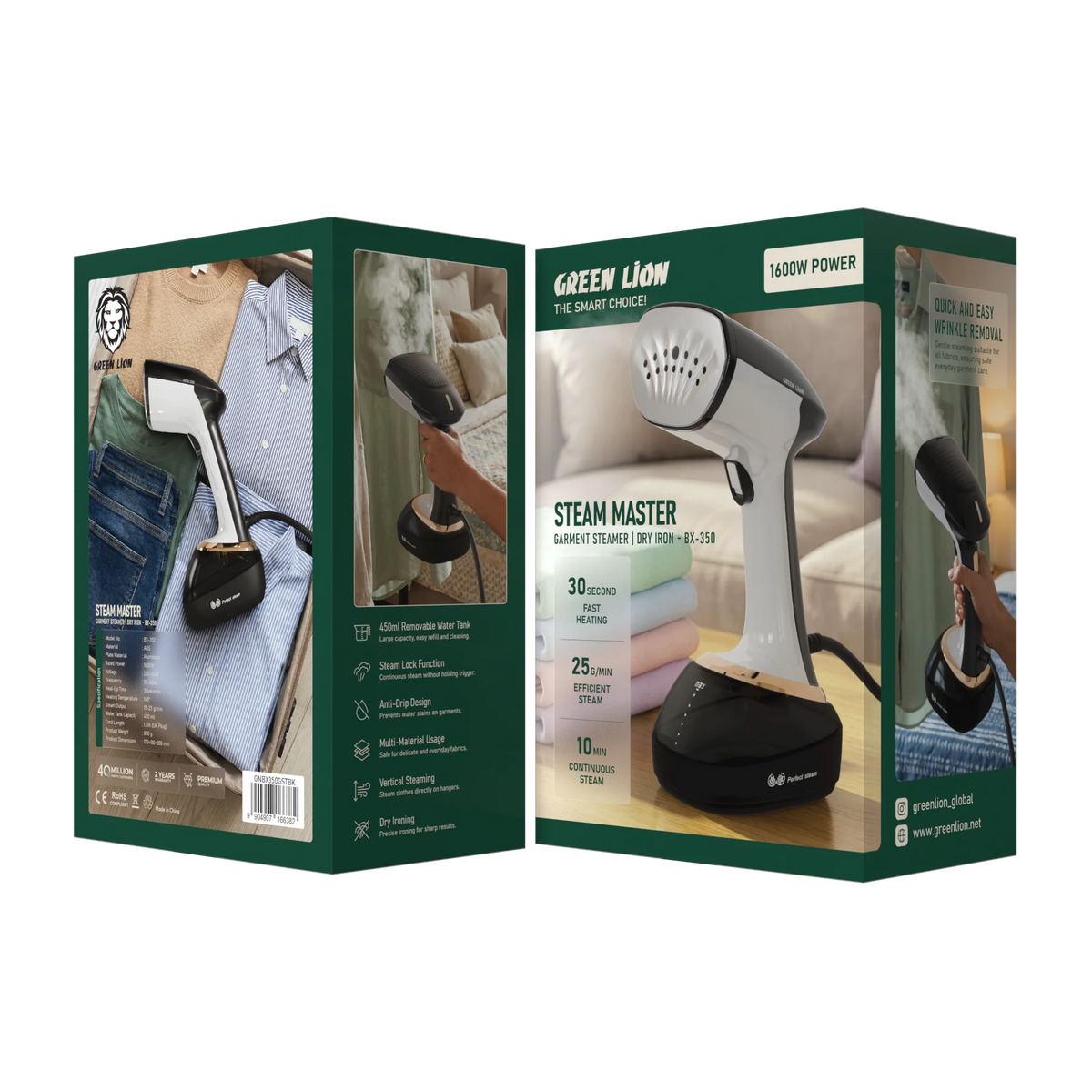 Green Lion Steam Master Bx 350 Garment Steamer Dry Iron 1600w Black – image 2