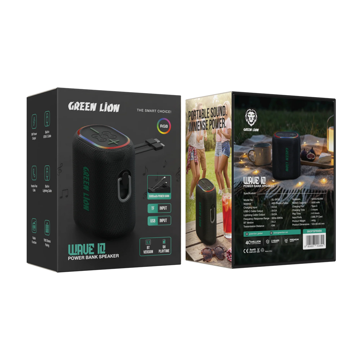 Green Lion Wave 10 Speaker with 5000mAh Power Bank Black – image 2