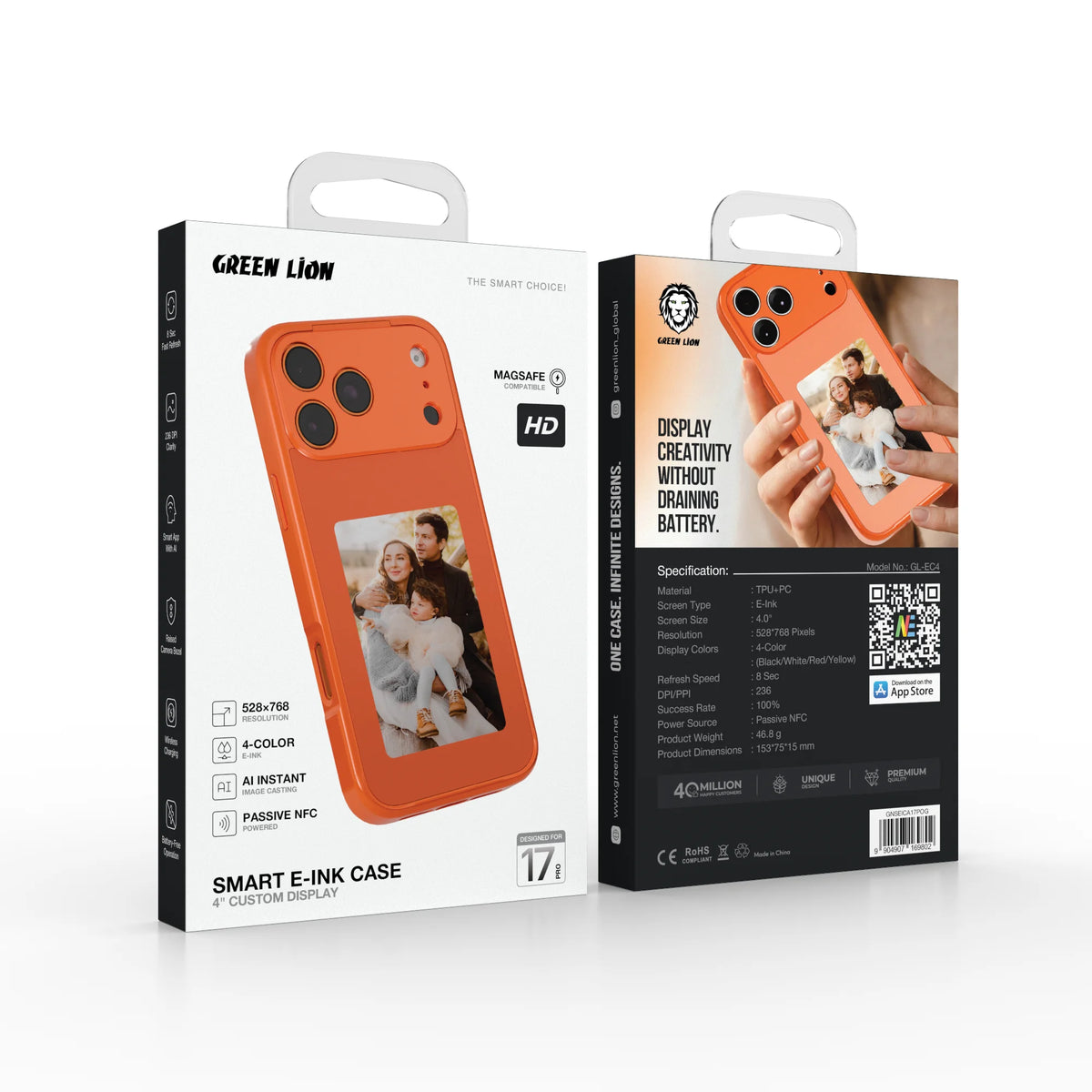Green Lion Smart E-ink Case 4''Customer Display 17 Pro - Orange