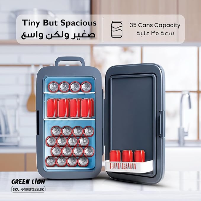 Green Lion Portable Mini Fridge, 22L Capacity, Cooling and Warming Function, AC/DC 65W, Compact and Low Noise Design, Black