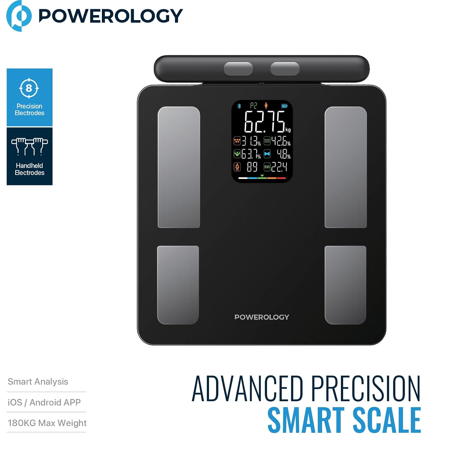Powerology Smart Scale with Bluetooth, Body Fat Scale with 8-Electrode