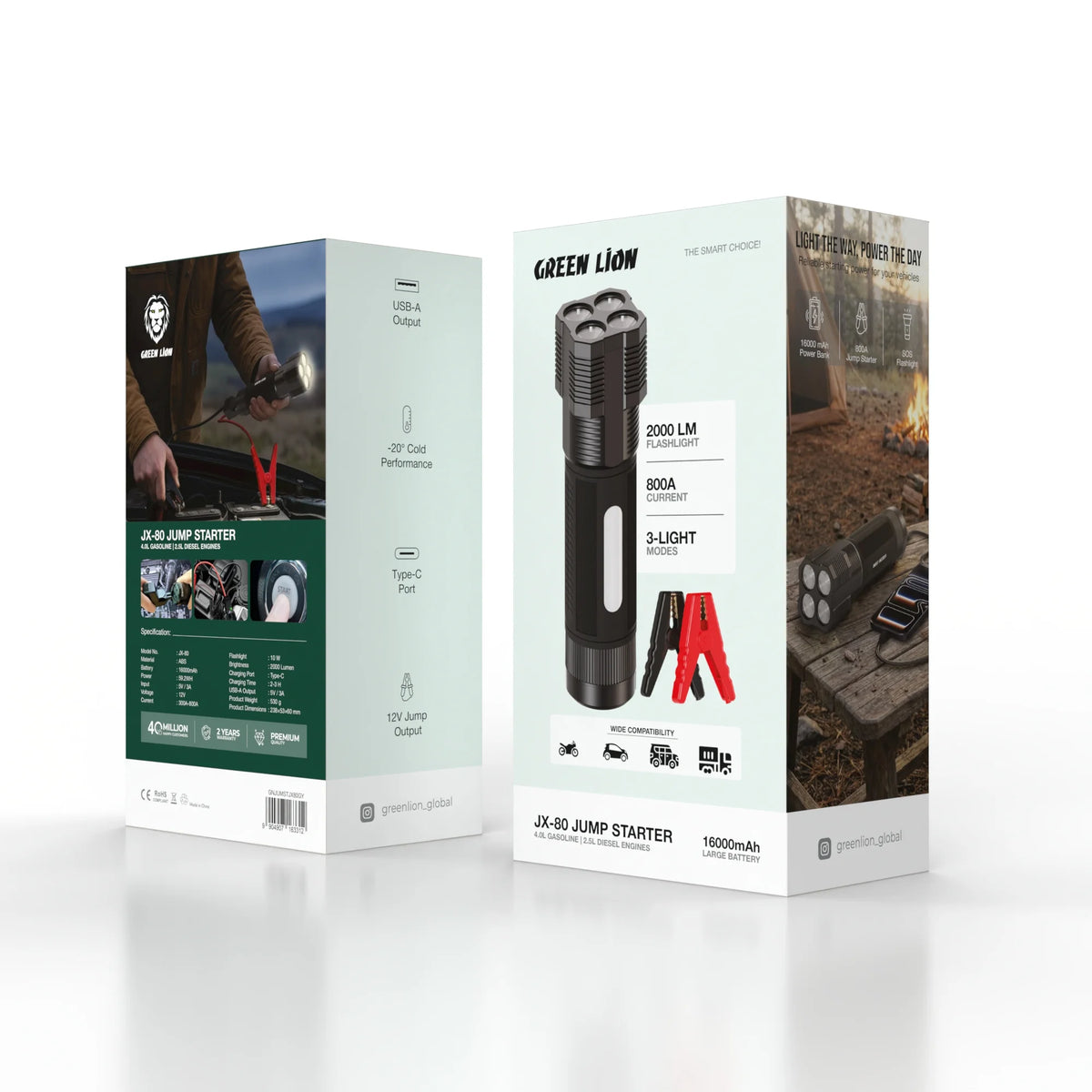 Green Lion JX-8012 VJump Starter-4 LGasoline,2.5 L Diesel Engines,16000 m Ah - Grey – image 7