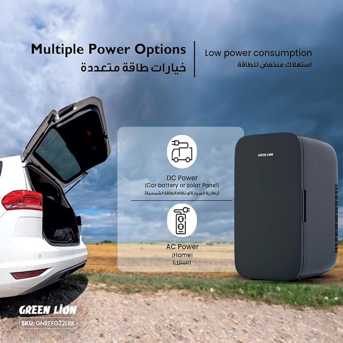 Green Lion Portable Mini Fridge, 22L Capacity, Cooling and Warming Function, AC/DC 65W, Compact and Low Noise Design, Black
