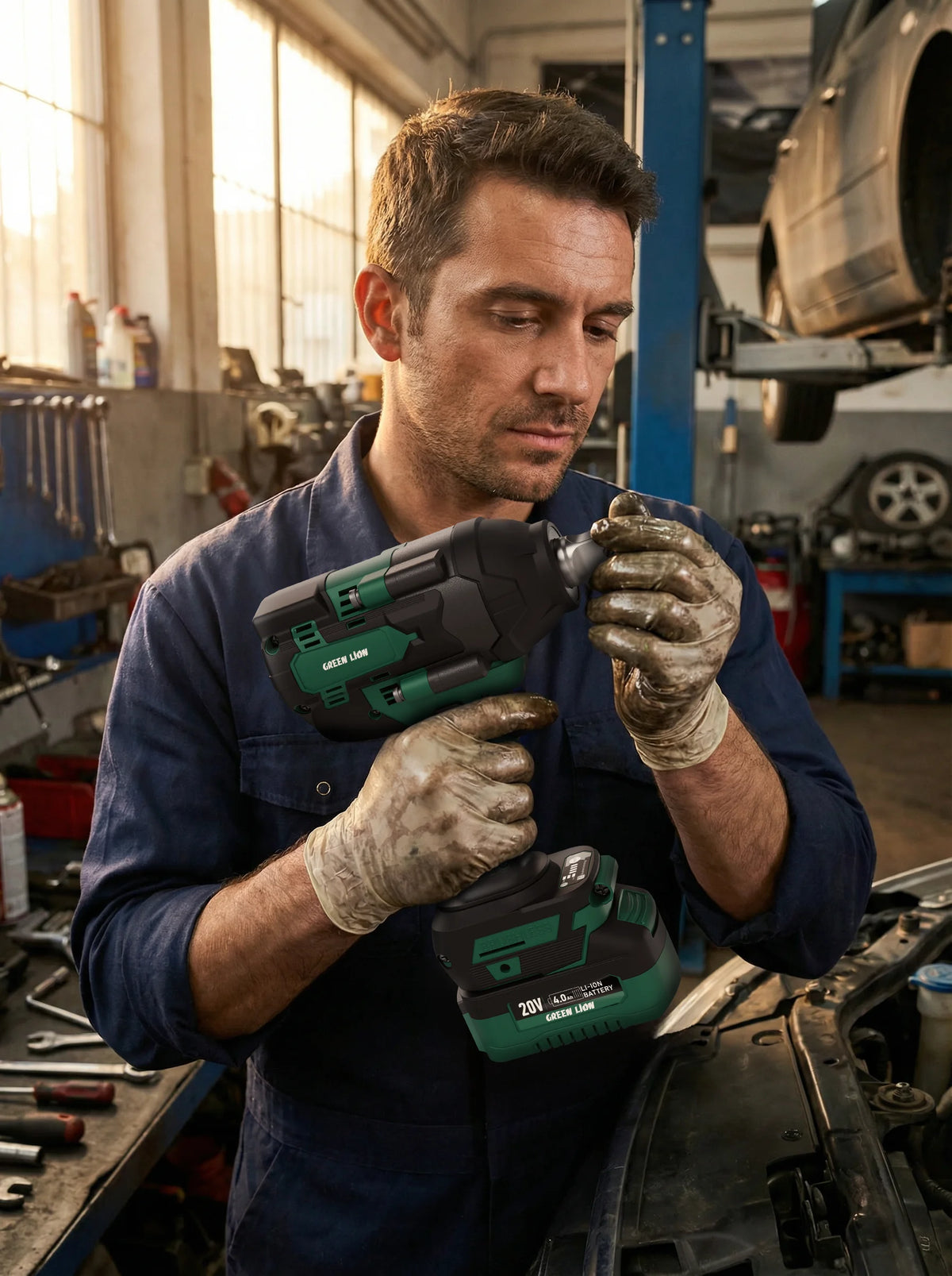 Green Lion GIW-200 Cordless Impact Wrenchwith Torque 20 V 2*4.0 Ah Battery – image 8