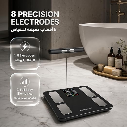 Powerology Smart Scale with Bluetooth, Body Fat Scale with 8-Electrode