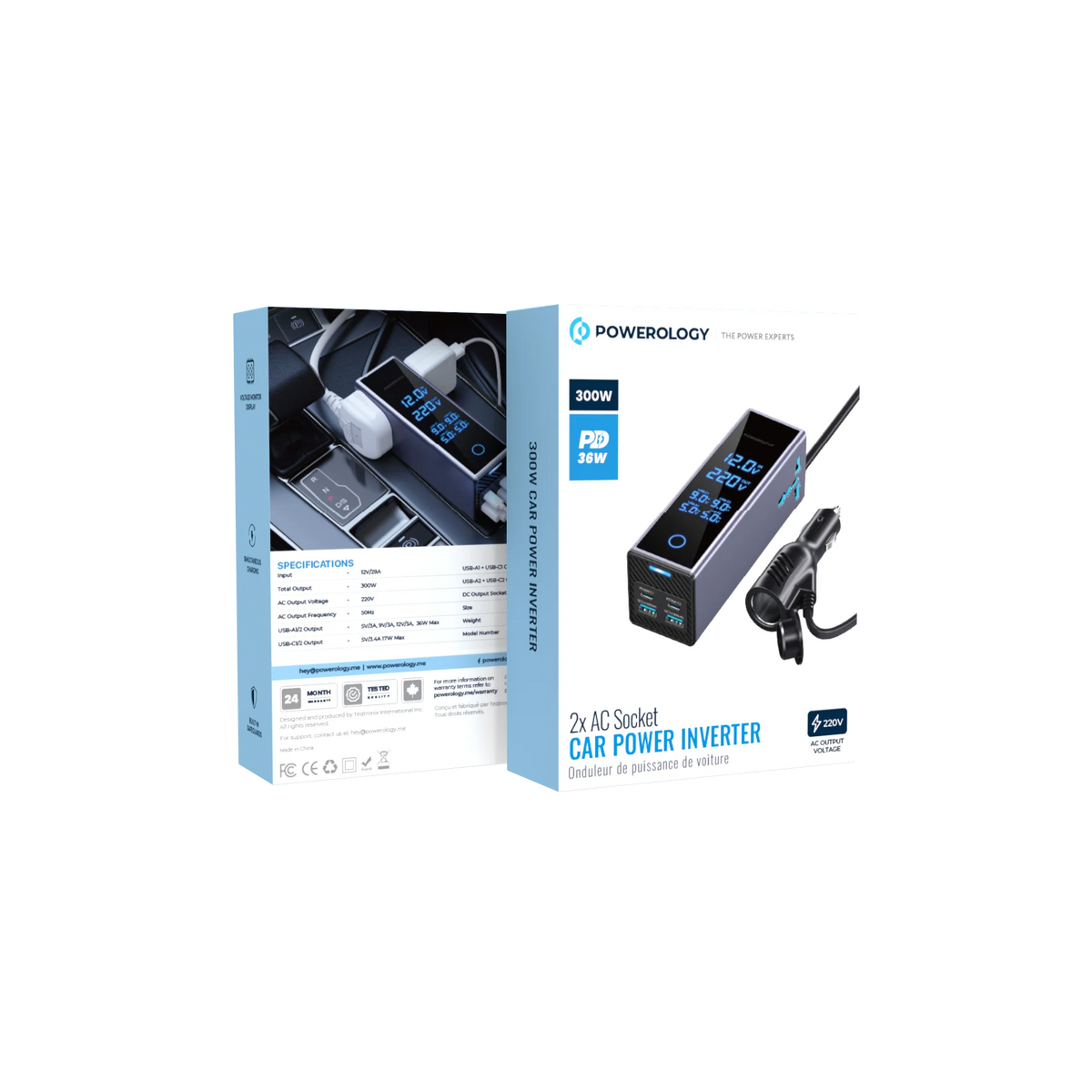 Powerology 2xac Socket Car Power Inverter Gray – image 9