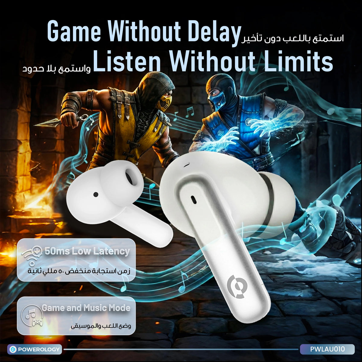 Powerology 6 Mic Hybrid ANC + ENCTrue Wireless Buds - White – image 21