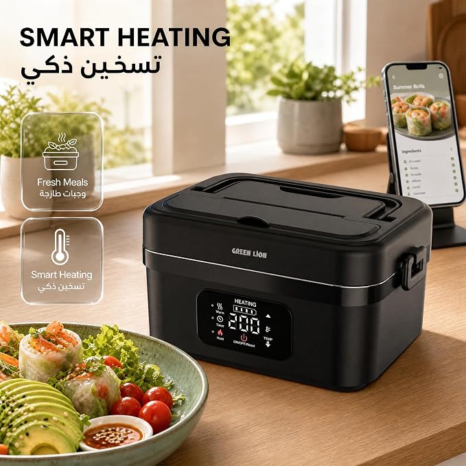 علبة غداء كهربائية محمولة من Green Lion - 8000mAh - أسود