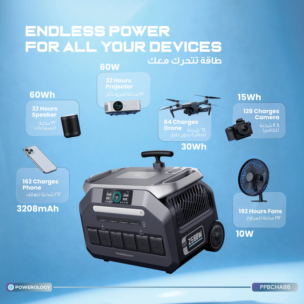 Powerology Solar Input Portable 640000mAh Generator Black – image 7