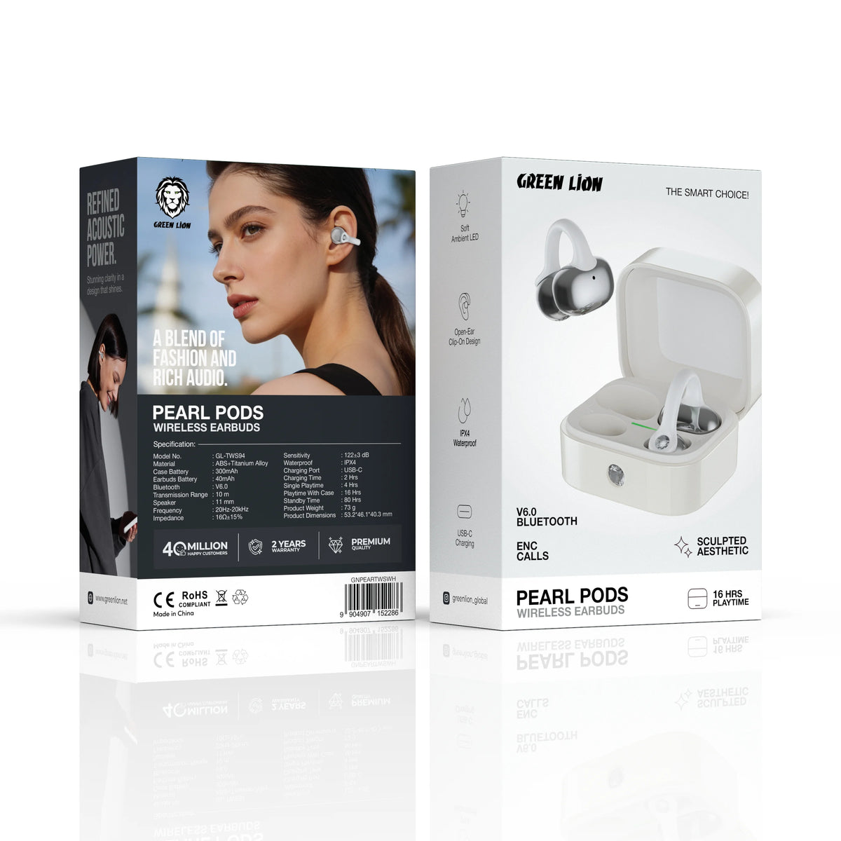 Green Lion Pearl Pods Wireless Earbuds - White