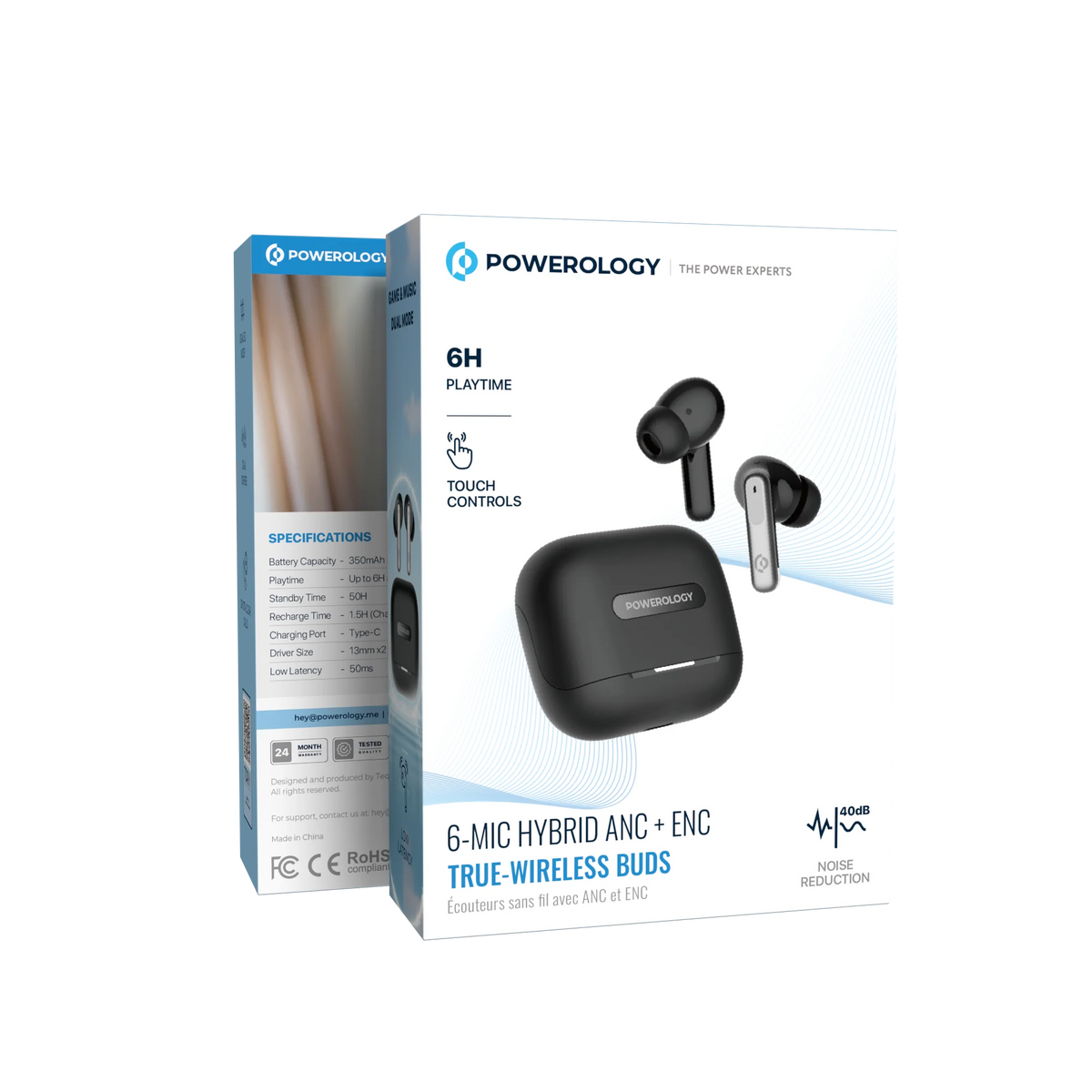 Powerology 6 Mic Hybrid ANC + ENCTrue Wireless Buds - Black – image 17