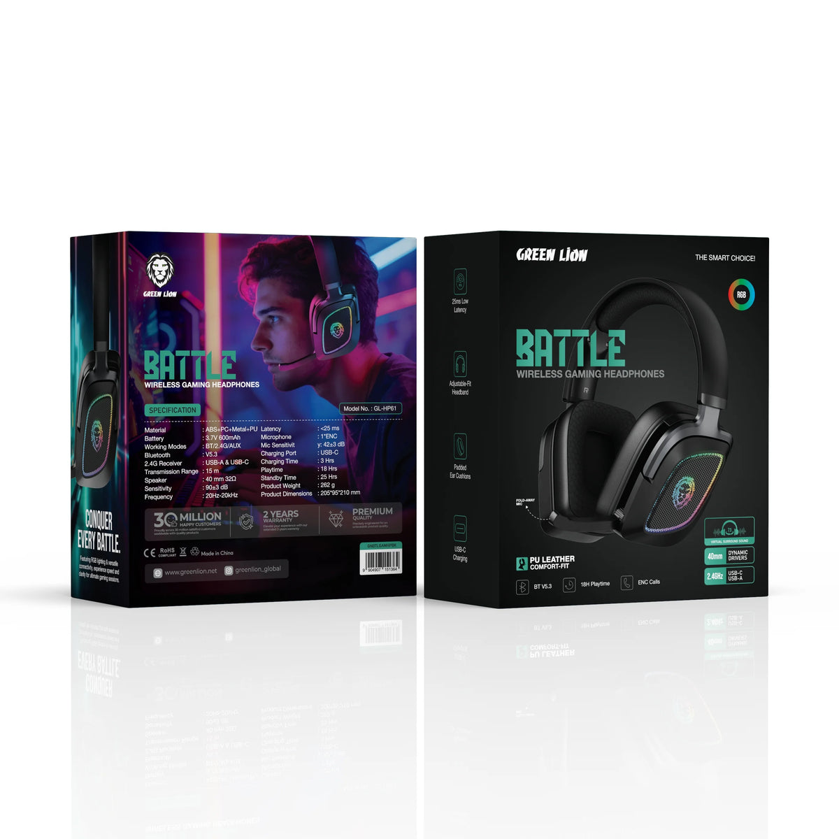 Green Lion Battle Wireless Gaming Headphones Black – image 2
