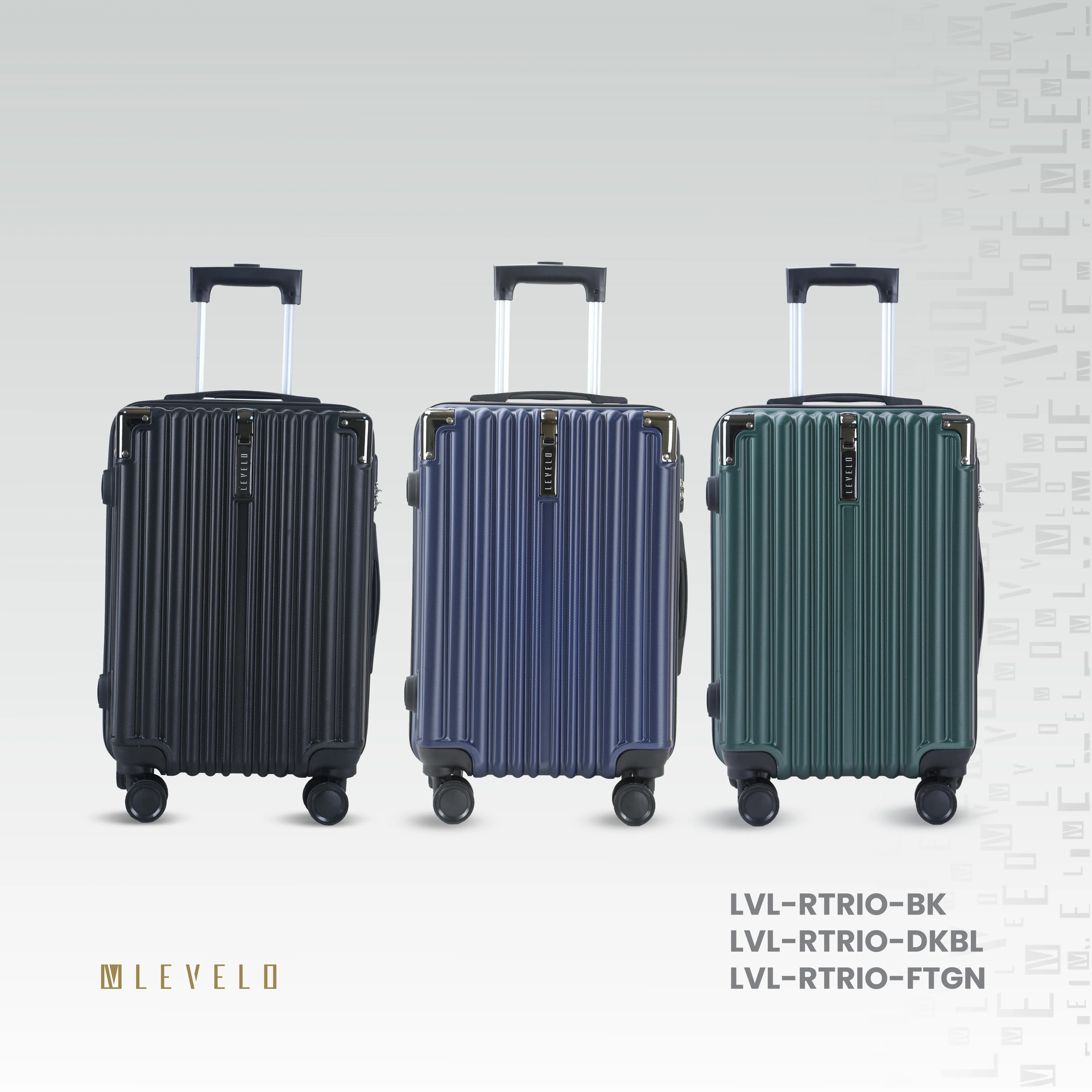 طقم حقائب سفر Levelo RoamTrio ABS – 3 قطع مع ميزان مدمج وقفل رقمي وعجلات مزدوجة