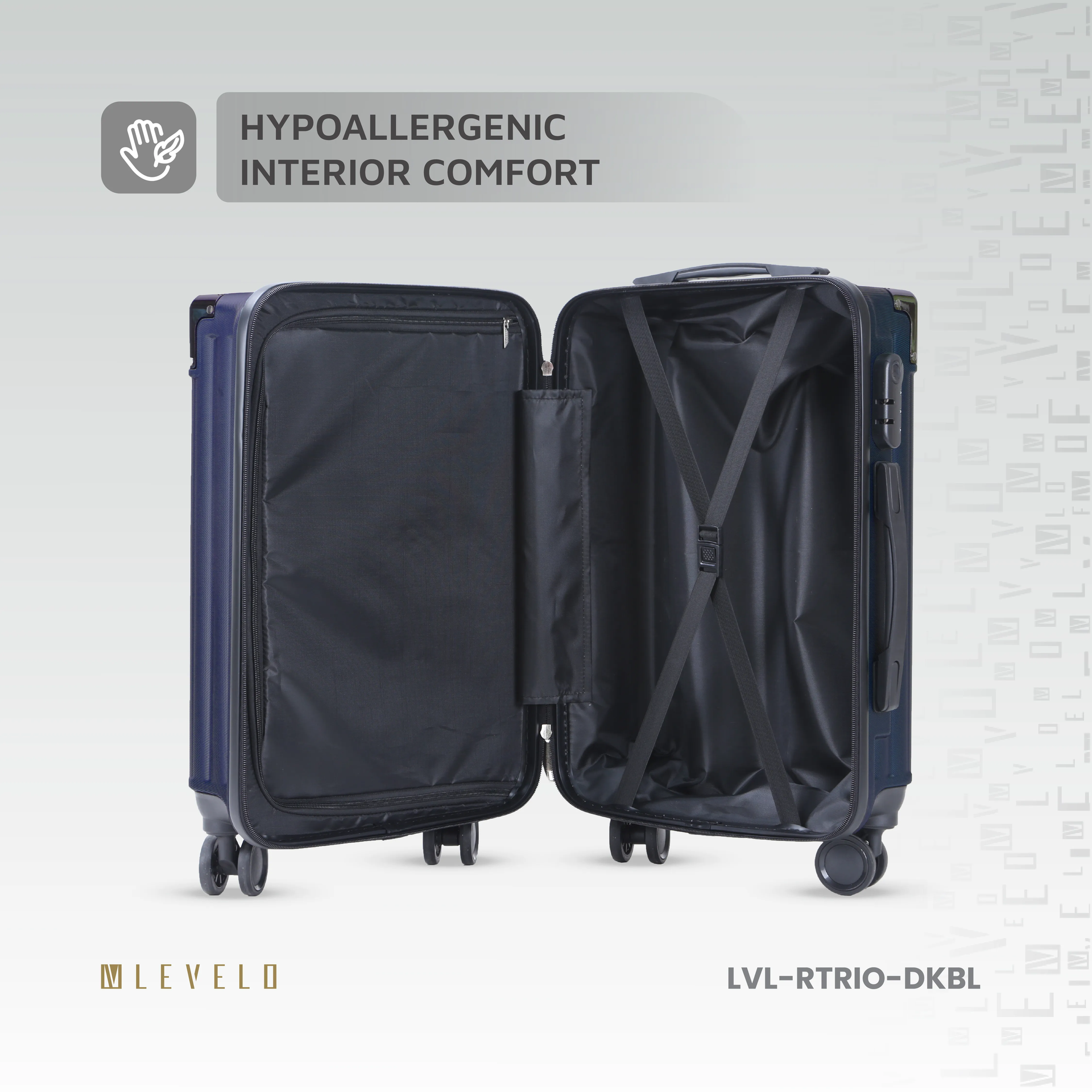 طقم حقائب سفر Levelo RoamTrio ABS – 3 قطع مع ميزان مدمج وقفل رقمي وعجلات مزدوجة