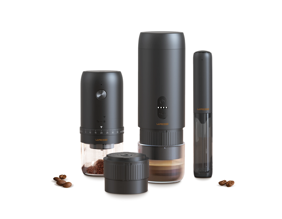 LePresso Brewology Coffee Kit Espresso Maker Rechargeable Grinder Milk Frother Black – image 1