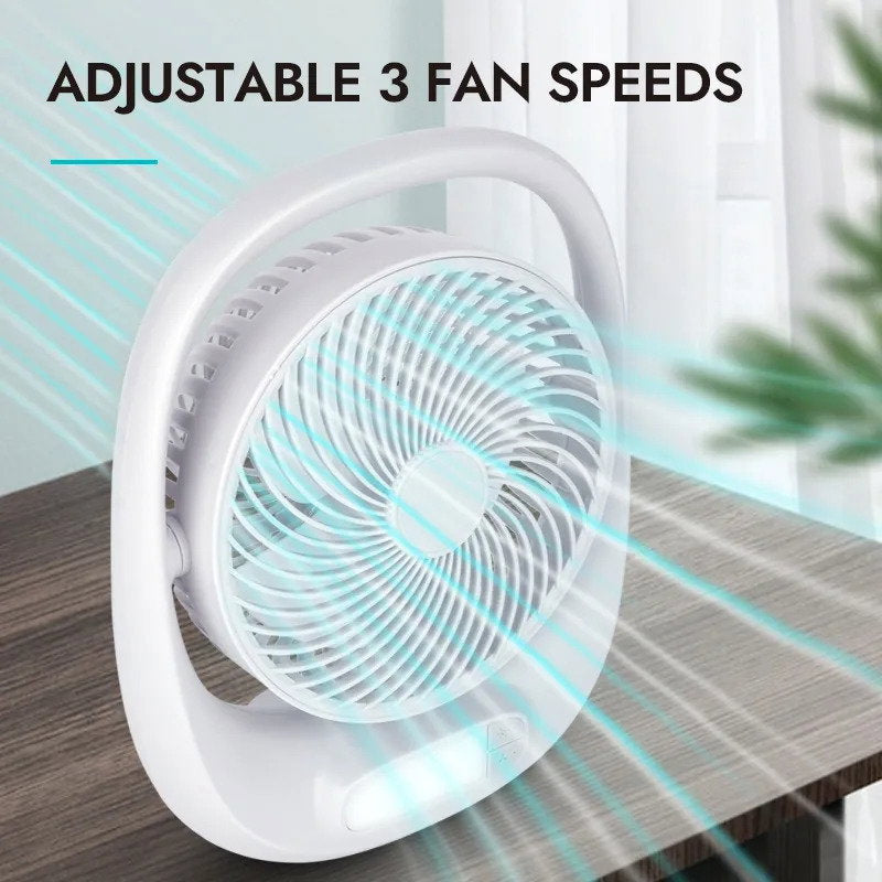 مروحة صغيرة متنقلة للتخييم وينينج ستار مع اضاءة مدمجة 1800 مللي أمبير Winning Star Rechargeable Outdoor Mini Fan