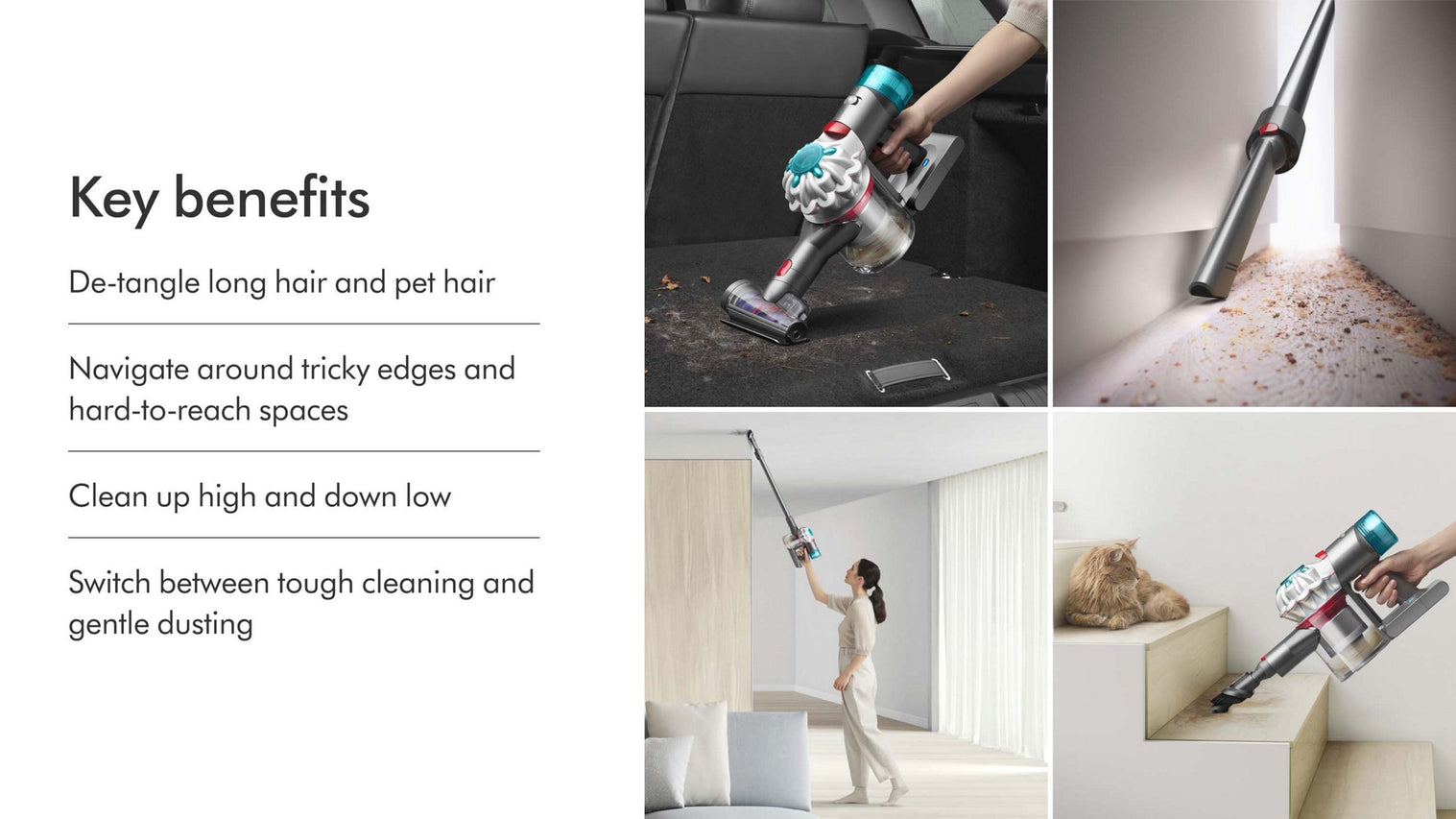 مكنسة كهربائية لاسلكية Dyson V8 Absolute بقوة شفط تصل إلى 110000 دورة في الدقيقة ومدة تشغيل 40 دقيقة وسعة سلة 0.54 لتر