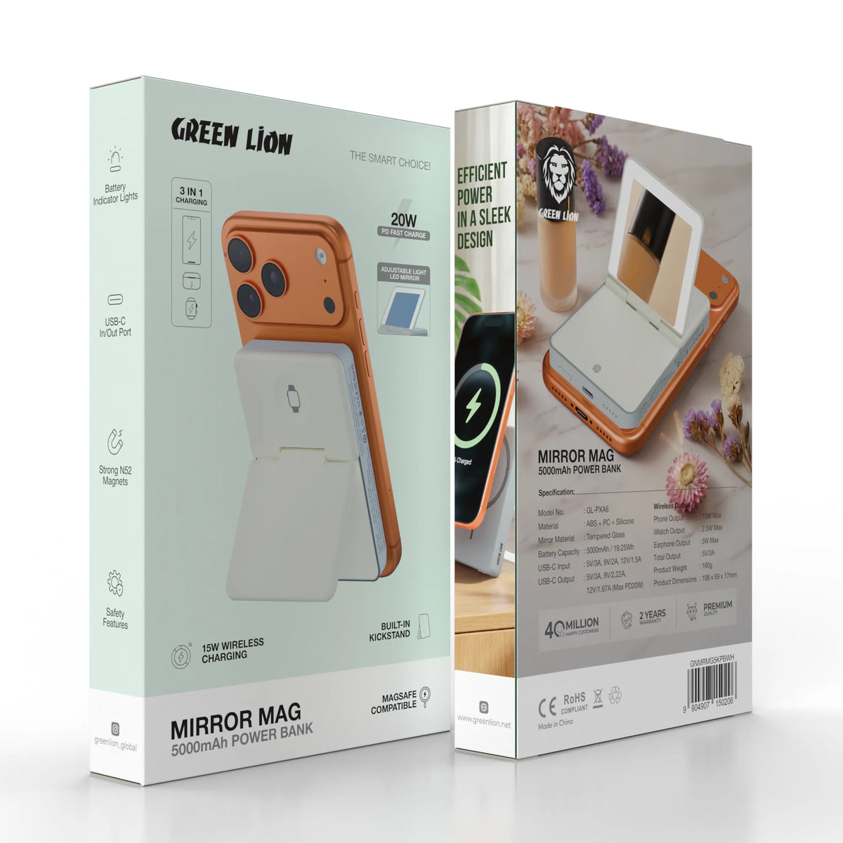 Green Lion MIRRORMAG 5000 m Ah Power Bank - White – image 4
