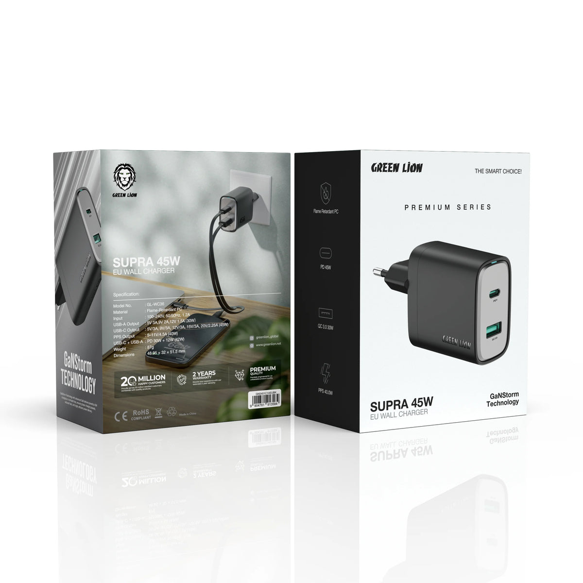 Green Lion Supra 45 WEU Ga NWall Charger USB-A& USB-CPorts - Black – image 2