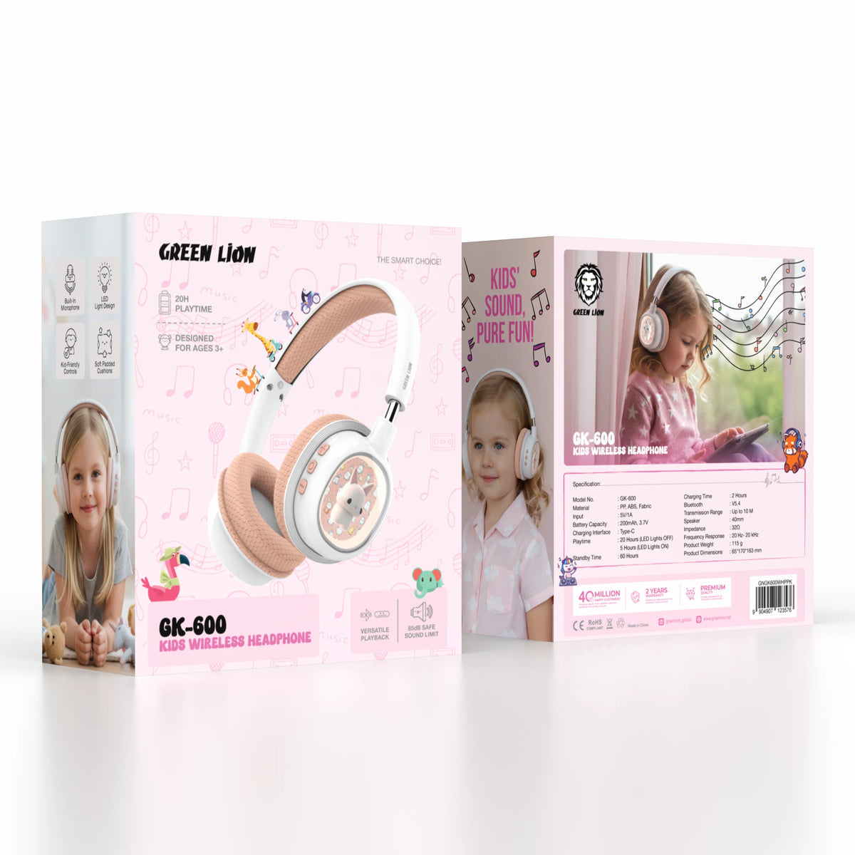 Green Lion GK-600 Kids Wireless Headphone - Pink