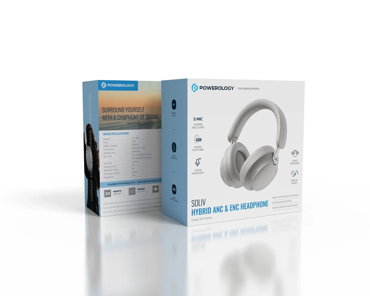 POWEROLOGY SOLIV HYBRID ANC &ENCHEADPHONES Casque ENC hybride - Grey