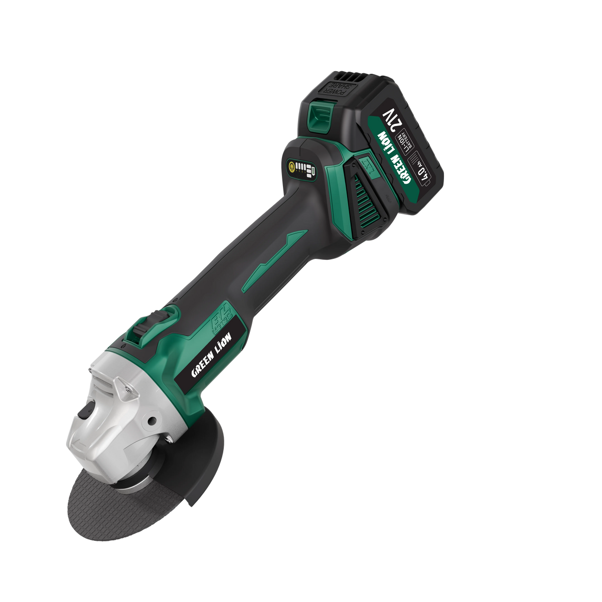 Green Lion GAG-900 Cordless Angle Grinder Tool- Brushless 2*21 V 4.0 Ah Battery – image 6