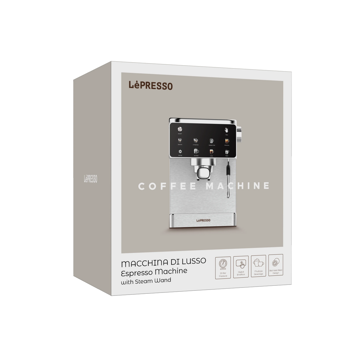 LePresso Macchina Di Lusso Espresso Machine with Steam Wand Silver – image 9