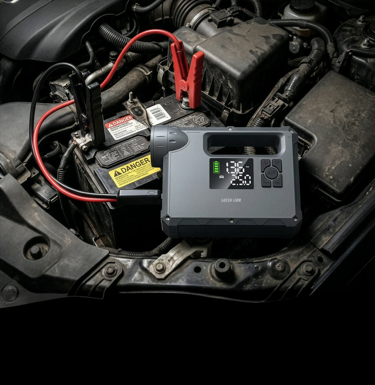 Green Lion JX-8412 VJump Starter-4 LGasoline,3 L Diesel Engines,16000 m Ah - Grey – image 2