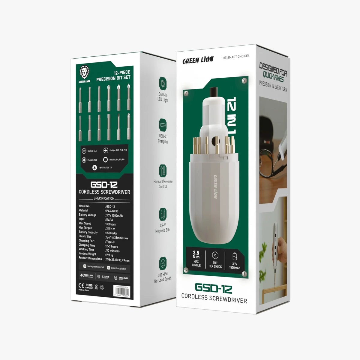 Green Lion GSD-12 Cordless 12 IN 1 Screwdriver Set-3.7 V 1500 m Ah - Grey – image 10