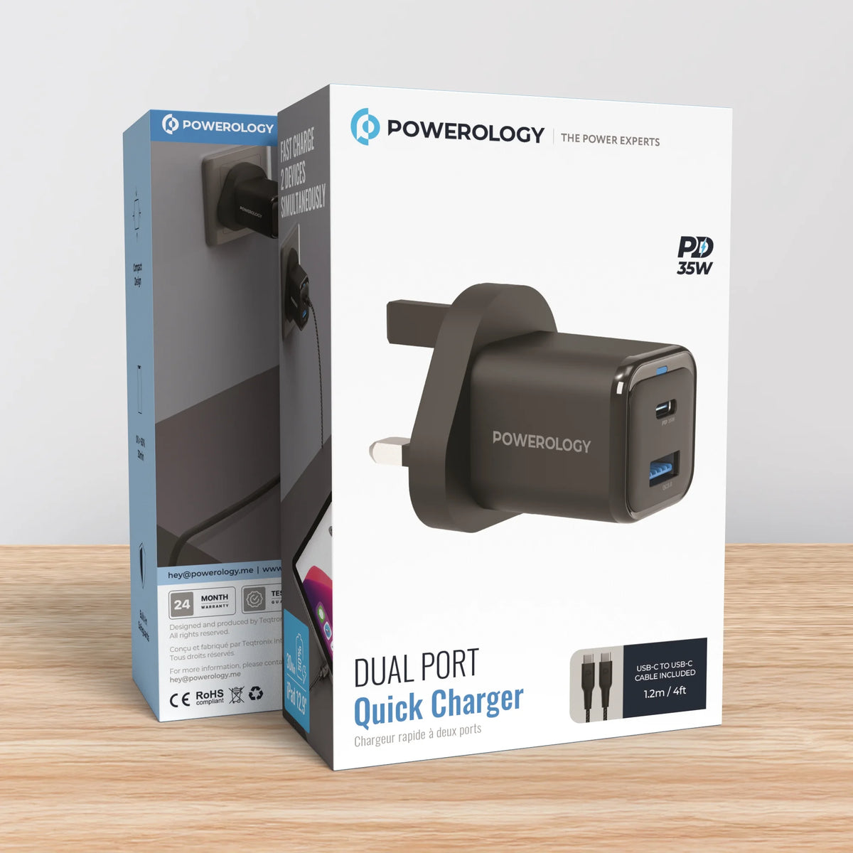 Powerology 35w PD QC 1xusb C 35w and 1xusb A 18w Gan Charger Uk Black – image 5
