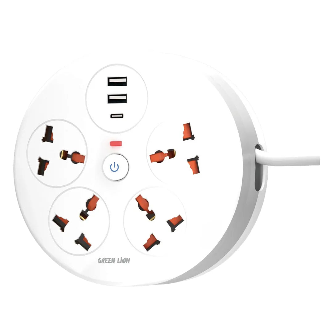 Green Lion Orbit Power Strip 7 in 1 Retractable Power Cord White