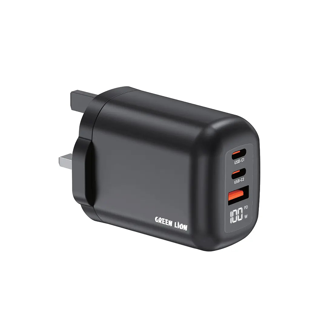 Green Lion Q Series Uk Plug 2 USB C USB A Charger Black