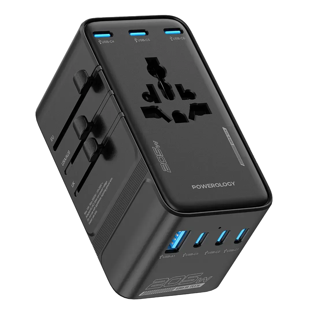 Powerology Spetrova Gan Multi Port Universal Adapter Black