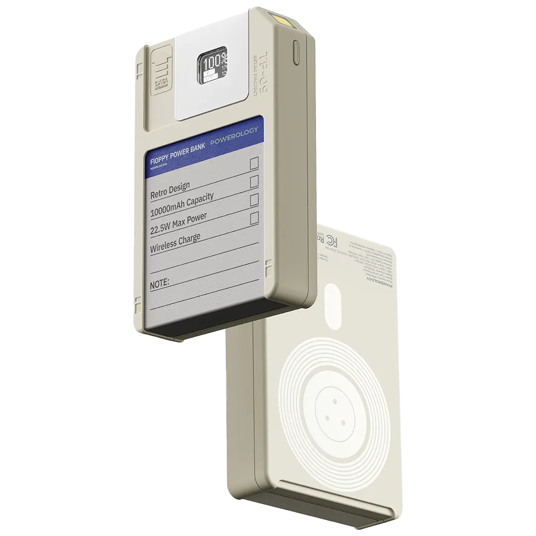 Powerology Floppydisk Retro 10000 m Ah Mag Safe Power Bank Batterie Externe Mag Safe 10000 m Ah - White