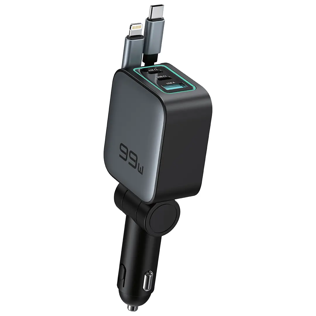 Green Lion Retractable 99w Car Charger Black